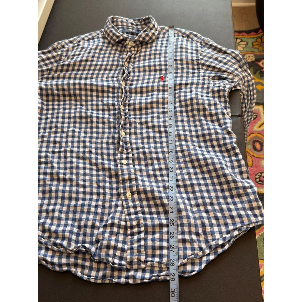 Polo Ralph Lauren Button Down Shirt Men's Blue White Plaid Long Sleeve Large